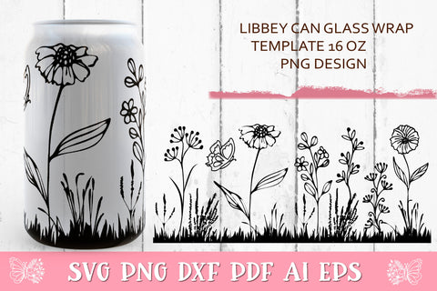Glass Can Wrap Coffee. Flowers SVG. Libbey Glass Can. SVG Samaha Design 
