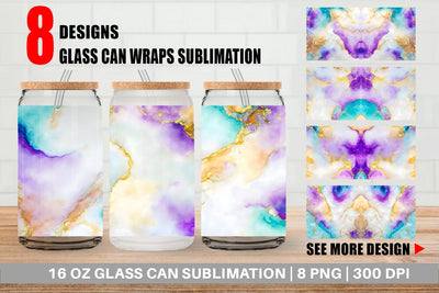 Glass Can Wrap Colorful Alcohol Ink Texture Sublimation artnoy 