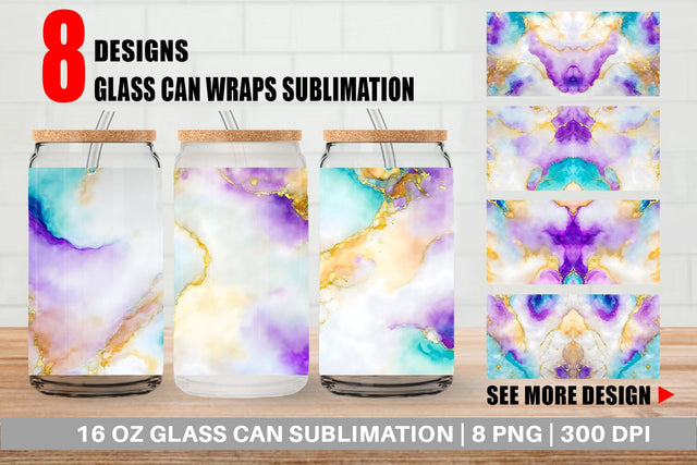 Glass Can Wrap Colorful Alcohol Ink Texture Sublimation artnoy 