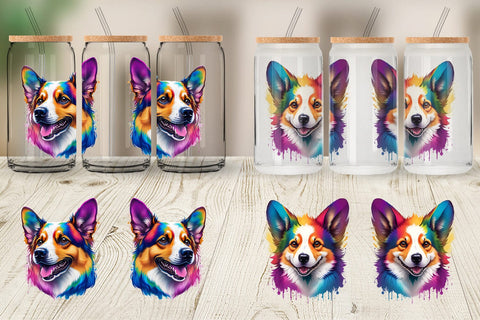 Glass Can Wrap Corgi Dog Colorful Sublimation artnoy 