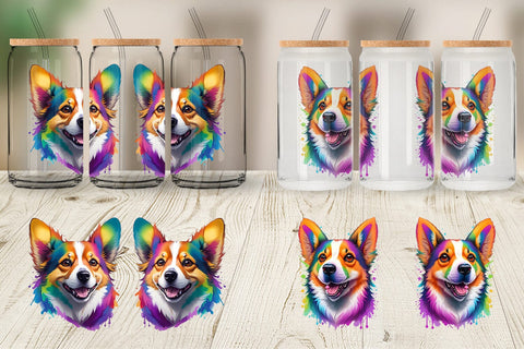 Glass Can Wrap Corgi Dog Colorful Sublimation artnoy 
