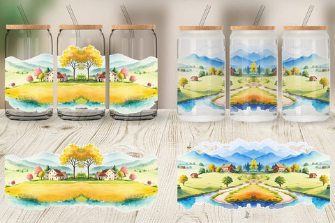 Glass Can Wrap Countryside Landscape Sublimation artnoy 