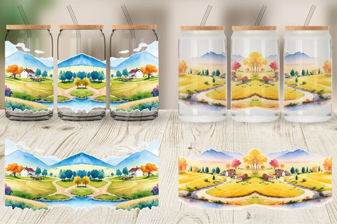 Glass Can Wrap Countryside Landscape Sublimation artnoy 