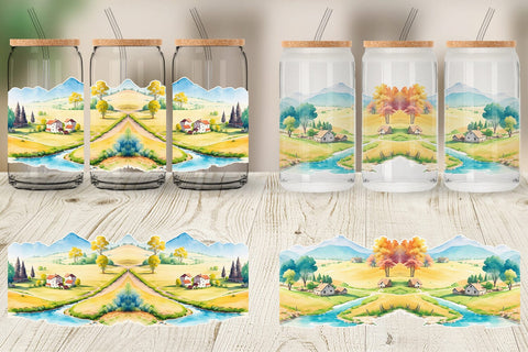 Glass Can Wrap Countryside Landscape Sublimation artnoy 