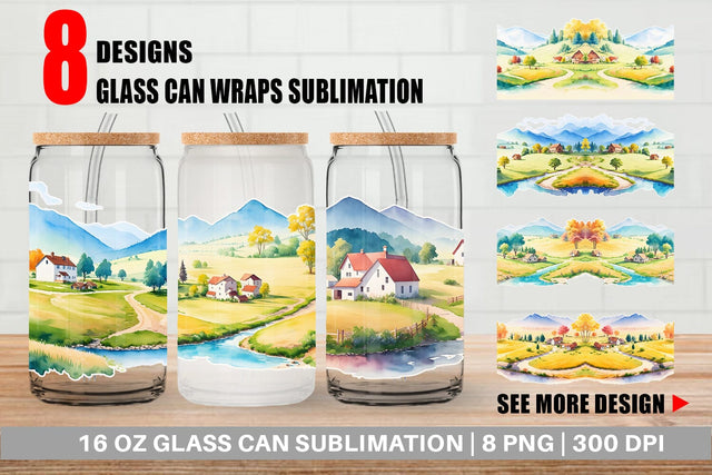 Glass Can Wrap Countryside Landscape Sublimation artnoy 