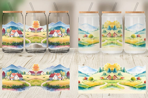 Glass Can Wrap Countryside Landscape Sublimation artnoy 