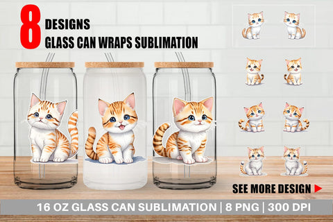 Glass Can Wrap Cute Baby Cat Sublimation artnoy 