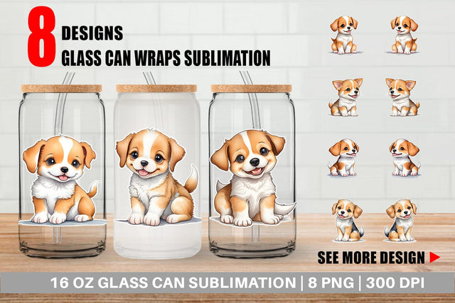 Glass Can Wrap Cute Baby Dog Sublimation artnoy 