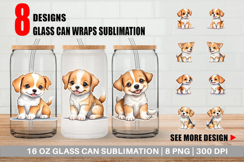 Glass Can Wrap Cute Baby Dog Sublimation artnoy 