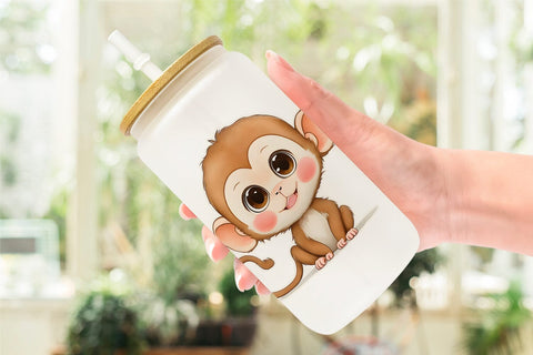Glass Can Wrap Cute Baby Monkey Sublimation artnoy 