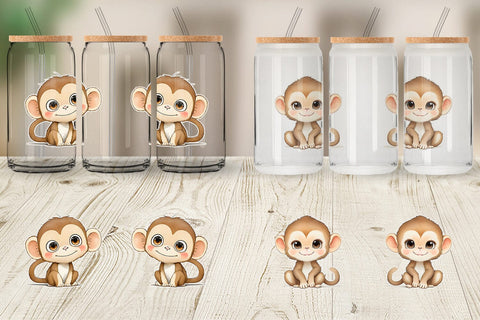 Glass Can Wrap Cute Baby Monkey Sublimation artnoy 