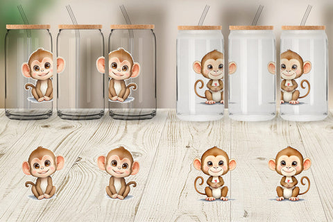 Glass Can Wrap Cute Baby Monkey Sublimation artnoy 
