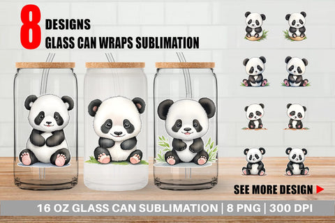 Glass Can Wrap Cute Baby Panda Sublimation artnoy 