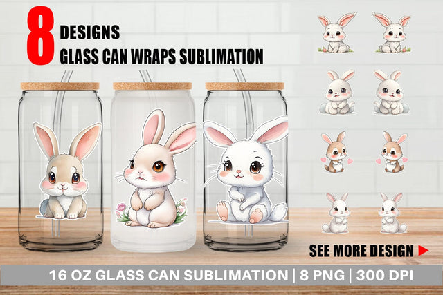 Glass Can Wrap Cute Baby Rabbit Sublimation artnoy 
