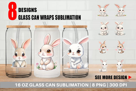 Glass Can Wrap Cute Baby Rabbit Sublimation artnoy 