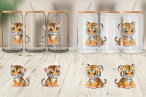 Glass Can Wrap Cute Baby Tiger Sublimation artnoy 