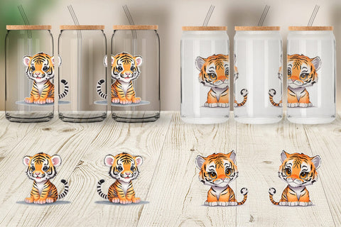 Glass Can Wrap Cute Baby Tiger Sublimation artnoy 