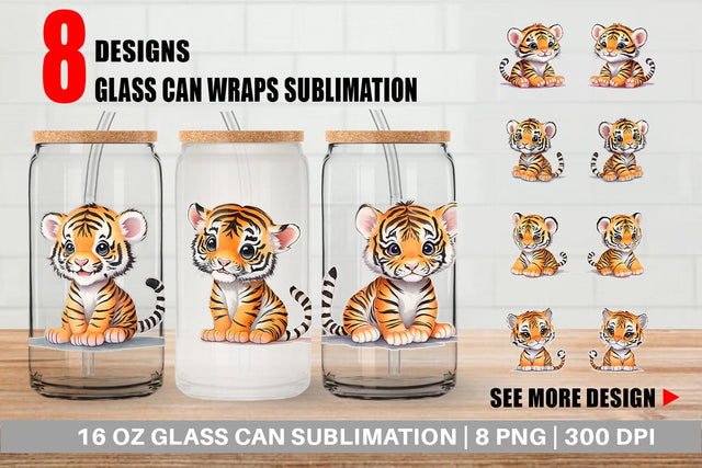 Glass Can Wrap Cute Baby Tiger Sublimation artnoy 