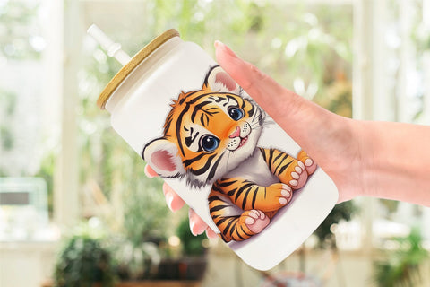 Glass Can Wrap Cute Baby Tiger Sublimation artnoy 