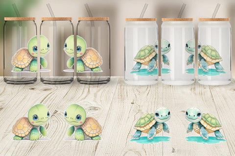 Glass Can Wrap Cute Baby Turtle Sublimation artnoy 