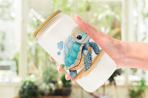 Glass Can Wrap Cute Baby Turtle Sublimation artnoy 