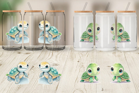 Glass Can Wrap Cute Baby Turtle Sublimation artnoy 