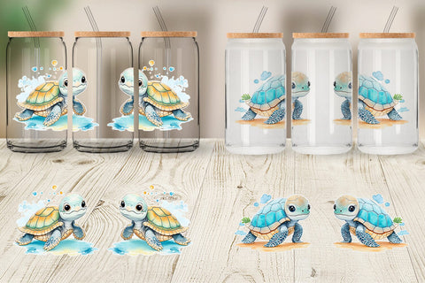 Glass Can Wrap Cute Baby Turtle Sublimation artnoy 
