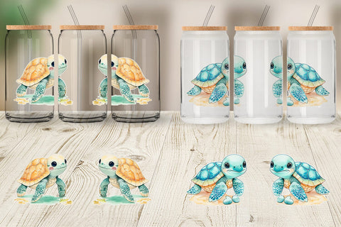 Glass Can Wrap Cute Baby Turtle Sublimation artnoy 