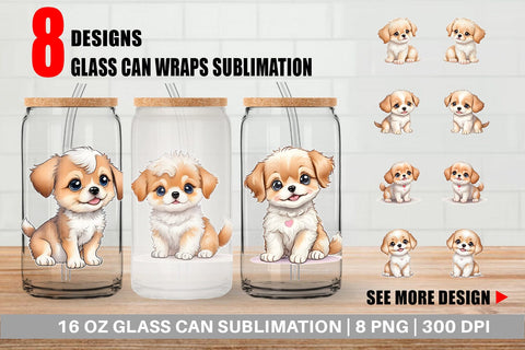Glass Can Wrap Cute Puppy Sublimation artnoy 
