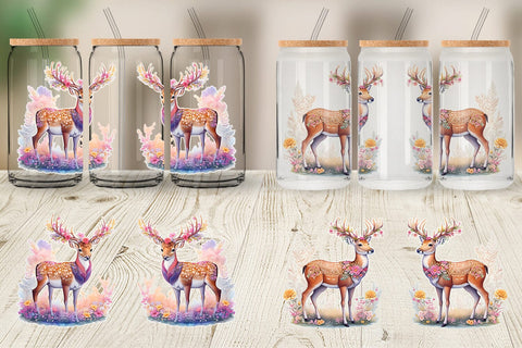 Glass Can Wrap Engraved Deer And Floral Sublimation artnoy 