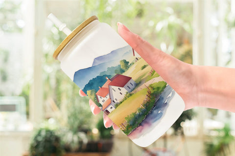 Glass Can Wrap Farmhouses Landscape Sublimation artnoy 