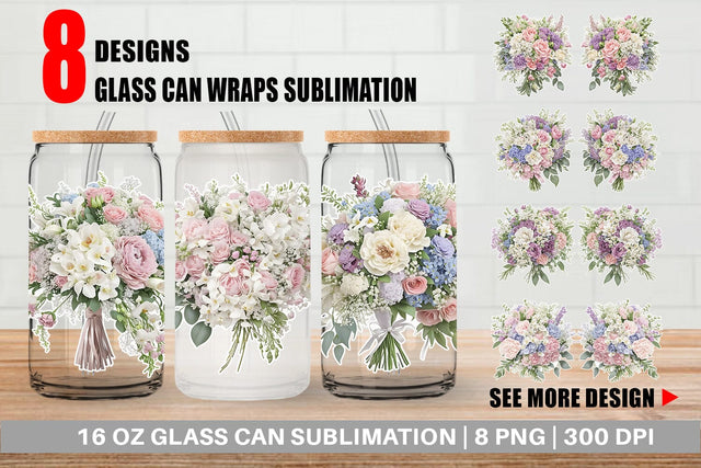 Glass Can Wrap Floral Bouquet Sublimation artnoy 