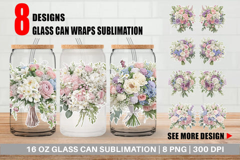 Glass Can Wrap Floral Bouquet Sublimation artnoy 