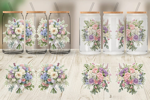 Glass Can Wrap Floral Bouquet Sublimation artnoy 
