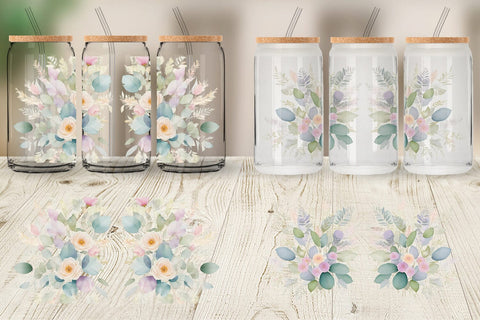 Glass Can Wrap Floral Bouquet Sublimation artnoy 