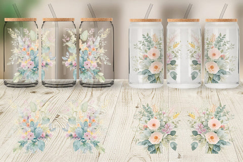 Glass Can Wrap Floral Bouquet Sublimation artnoy 