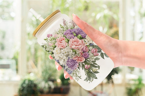 Glass Can Wrap Floral Bouquet Sublimation artnoy 
