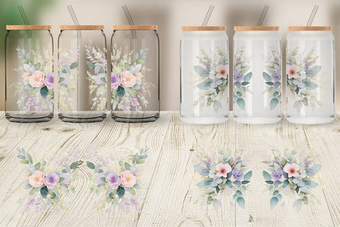 Glass Can Wrap Floral Bouquet Sublimation artnoy 