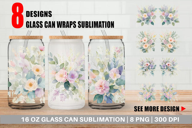 Glass Can Wrap Floral Bouquet Sublimation artnoy 