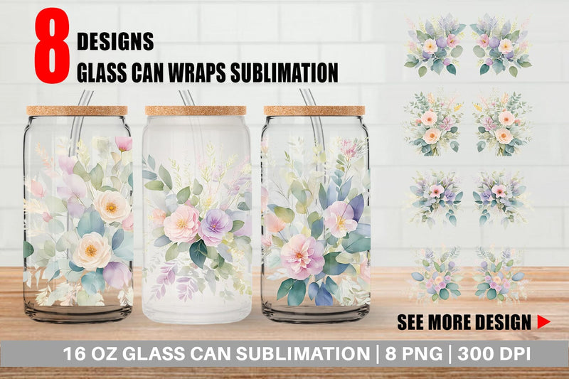 Glass Can Wrap Floral Bouquet Sublimation artnoy 