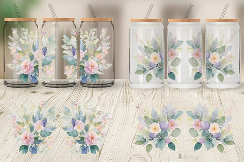 Glass Can Wrap Floral Bouquet Sublimation artnoy 