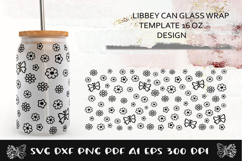 Glass Can Wrap Floral SVG. Libbey Glass Can Full Wrap. SVG Samaha Design 