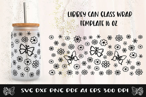 Glass Can Wrap Flower SVG. Libbey Glass Can Full Wrap. SVG Samaha Design 