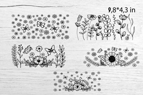 Glass Can Wrap Flowers SVG Bundle. Libbey Can Glass Wrap SVG Samaha Design 