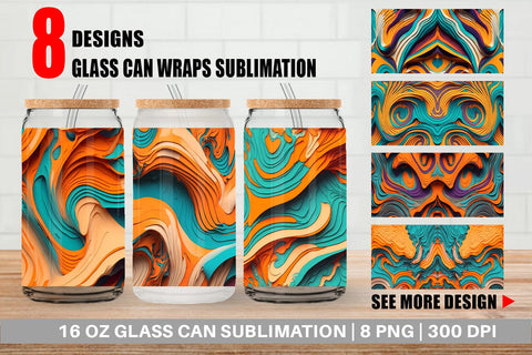 Glass Can Wrap Fluid art Vibrant Color Sublimation artnoy 
