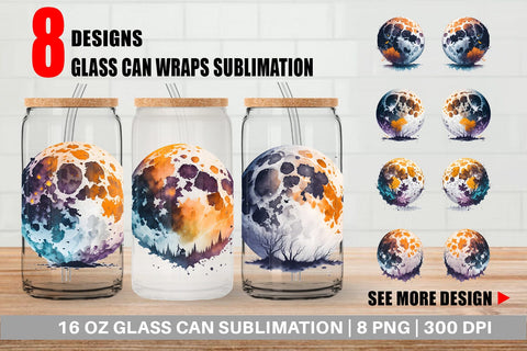 Glass Can Wrap Full Moon Halloween Sublimation artnoy 