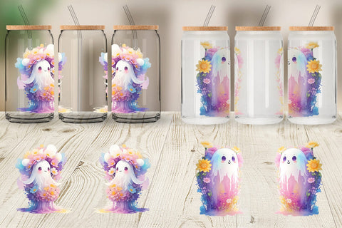 Glass Can Wrap Ghost and Flower Sublimation artnoy 