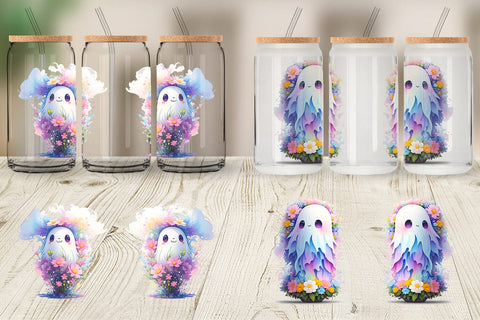 Glass Can Wrap Ghost and Flower Sublimation artnoy 