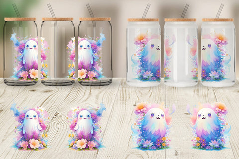 Glass Can Wrap Ghost and Flower Sublimation artnoy 