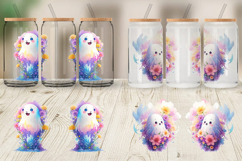 Glass Can Wrap Ghost and Flower Sublimation artnoy 
